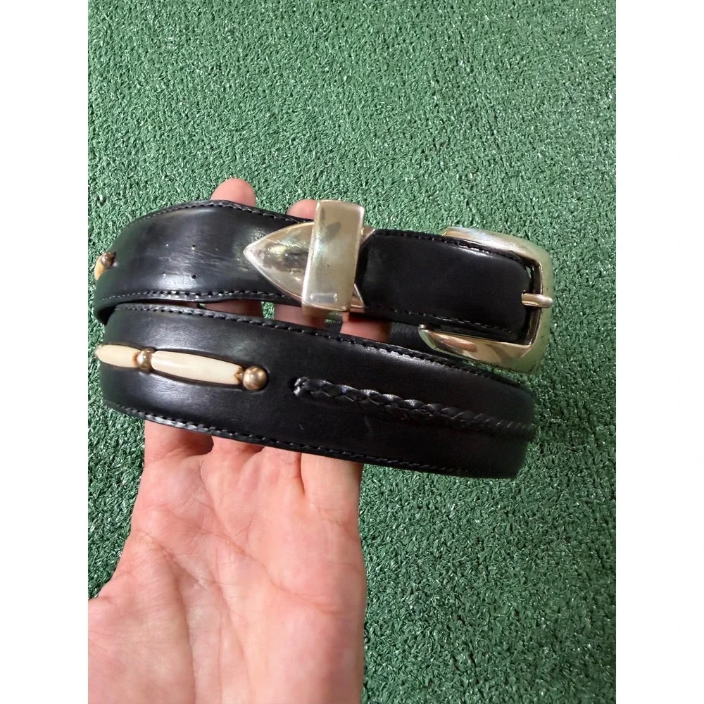 Onyx by Brighton Belt Mens 38 Black Good Western Braided Leather Bone Inlay